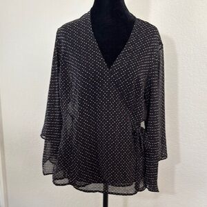 Black, White and Pink Polka Dot Wrapped Tie Women's Top Large